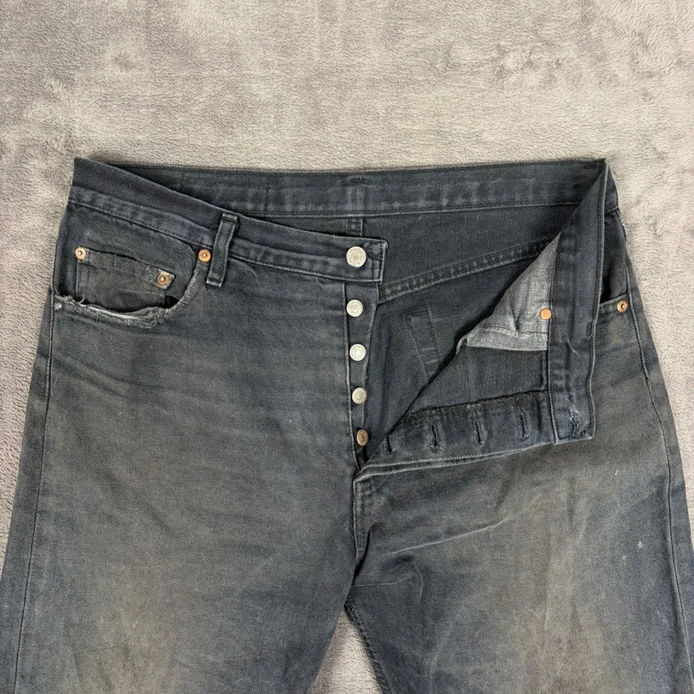 Vintage Levi's Jeans Mens 38x36 Black 501 Straight Leg Distressed Faded USA Made